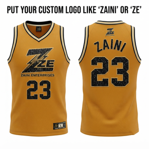 Maillot de basket unisexe 220g en maille polyester premium or et noir, personnalisable par sublimation, broderie, transfert thermique, logo chenille - Product Image 1