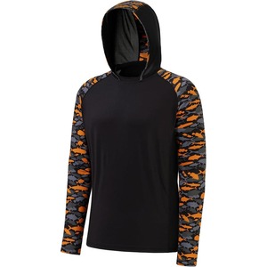 Men's Black Hooded Fishing <b>Shirt</b> With Orange <b>Fish</b> Print Long Sleeve UPF 50 Anti-UV Protection Pullover Outdoor Wear - Product Image 1