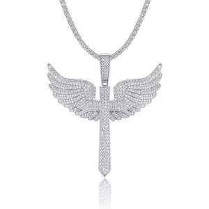 Colgante de Cruz con Alas de Ángel de Plata 925 y Moissanita, Joyería Hip Hop para Hombres y Mujeres, Ideal para Fiestas - Product Image 1