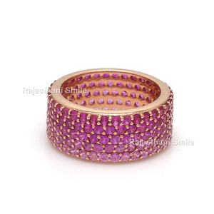 Anillo de banda de eternidad Ombre de oro rosa sólido de 14K con piedra preciosa de zafiro Rosa natural Tamaño de piedra de 1,70mm para boda o fiesta - Product Image 2