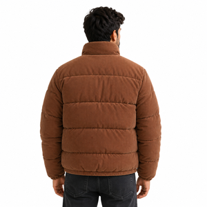 Vestes matelassées en velours côtelé pour hommes avec logo brodé, col montant, fermeture éclair, manteau d'hiver décontracté épais et chaud, vente en gros OEM USA - Product Image 3