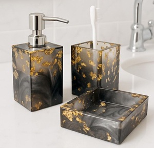 Juego de Baño de Resina Ecológica, Dispensador de Jabón Personalizado, Kit de Maquillaje, Porta Brochas, Bandeja de Almacenamiento para Tocador a Precio Accesible - Product Image 1