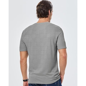 Camiseta Casual Elástica para Hombre |   Camiseta de manga corta con cuello redondo y textura sólida para comodidad y estilo en el día a día - Product Image 3