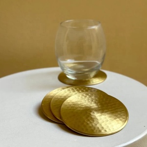 Artisan Hammered Brass <b>Coaster</b> Set Handcrafted Solid Brass <b>Drink</b> <b>Coasters</b> Heat Resistant Table Protector Luxury Table Decor - Product Image 1