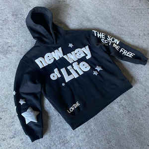 Écusson de broderie OEM sweat à capuche court vintage délavé pour hommes DTG sweat à capuche imprimé graphique bord coupé sweat à capuche à ourlet brut personnalisé - Product Image 5