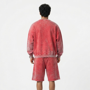 Wholesale <b>Men's</b> Vintage Acid Wash Cotton Fleece Two Piece <b>Shorts</b> Set Relaxed Fit Street wear <b>Sweat</b> <b>Shorts</b> <b>Men</b> Set OEM ODM - Product Image 2