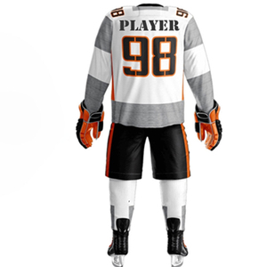 Custom Sublimation Ice Hockey Uniform Set – Professional White, Grey, and <b>Orange</b> Team Jersey with Matching Black Shorts and <b>Sock</b> - Product Image 2
