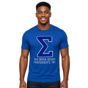 Camiseta de Chenilla Phi Beta Sigma con Parche de Letras Griegas Extra Grandes, Manga Corta, Cuello Redondo, Informal, para Miembros de la Fraternidad - Product Image 1