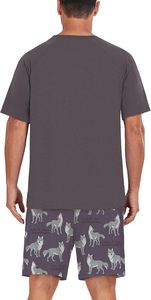 Conjunto de Pijama de Verano para Hombre, Estampado de Lobo, Algodón, Camiseta de Manga Corta con Pantalones Cortos, Diseño Animal, Tejido de Punto - Product Image 5