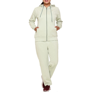 Women's Hooded Tracksuit Set Solid Color Full Zipper Casual Sweatshirt Pants Breathable Cotton Autumn Wear - Product Image 1