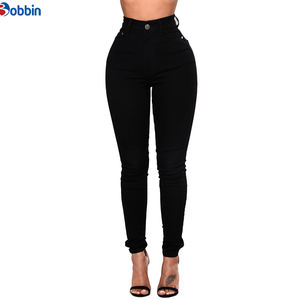 Jeans de mezclilla de algodón premium OEM personalizados para mujer, de cintura alta, súper ajustados, elásticos, en varios colores. - Product Image 1