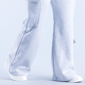 Pantalones de chándal cargo grises de cintura alta para mujer, corte holgado, hasta la rodilla, elásticos, resistentes a las arrugas, informales, para invierno, 80% algodón - Product Image 3