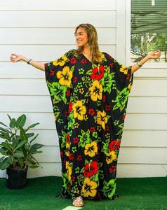 Beautiful Elegant Handmade Indian Viscose <b>Kaftan</b> Women Three Quarter Sleeve Long Maxi Tie Dye Straight V-neck <b>Summer</b> Plus Size - Product Image 1
