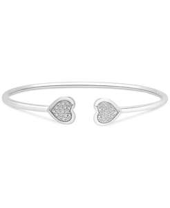 Diamond <b>Heart</b> Cluster Flex Bangle <b>Bracelet</b> (1/6 ct. t.w.) in <b>Sterling</b> <b>Silver</b> | Macy's - Product Image 1