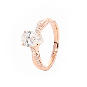 Bague de fiançailles en diamant de laboratoire taille poire 1,5 carat, or rose 14 carats, bande pavée de diamants torsadée, certifiée IGI, solitaire en diamant de laboratoire - Product Image 6