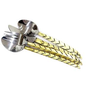 Juego de cubertería real de estilo tradicional de acero inoxidable, conjunto de cubiertos de diseño Tropical rústico en relieve - Product Image 1