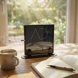 ARTISAN DESIGN Modern <b>Black</b> Brass Glass Tabletop <b>Photo</b> <b>Frame</b> Stand 4x4inch Decorative Home Wedding Gift Premium Quality - Product Image 3