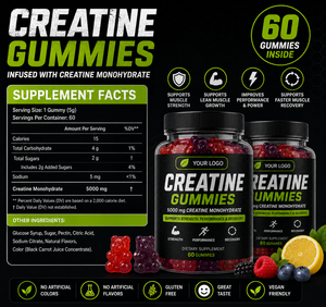 Mixed Berry <b>Creatine</b> Gummies Soft Chewable Fruit Flavored Gummy Product with Convenient Serving Format Custom Label Packaging - Product Image 2