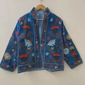 Bohemian Floral Embroidered Velvet Jacket Windproof and Breathable Suzani Overcoat Winter Knitted Short <b>Coat</b> - Product Image 5