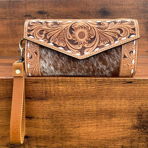 Ensemble de portefeuille fourre-tout et bracelet 2 en 1 pour femmes nouvel ensemble combiné de conception florale en cuir de vachette véritable usiné pour femmes - Product Image 6