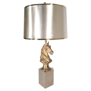 Lampe de table moderne de luxe en forme de tête de cheval dorée, abat-jour en tissu gris, art déco animalier, lampe de chevet, décoration de salon, éclairage d'intérieur - Product Image 2