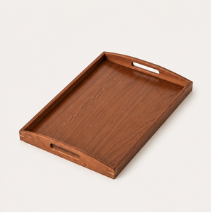 Premium Teak Wood Serving <b>Tray</b> With Cut-Out Handles Durable Rectangular Wooden <b>Tray</b> For <b>Breakfast</b> Coffee And Snacks Decoration - Product Image 1