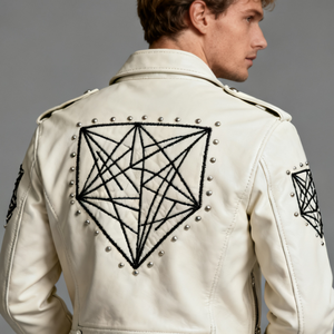 OEM Men's PU Leather Motor <b>Jacket</b> Plain Embroidery <b>Rhinestone</b> Rivets Windproof Anti-Bacterial Features Silk Lining Full - Product Image 6