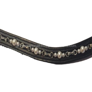 Banda de cuero curvo de alta calidad para cejas de caballo, banda personalizada con perlas alternantes y piezas plateadas, banda para cejas - Product Image 1