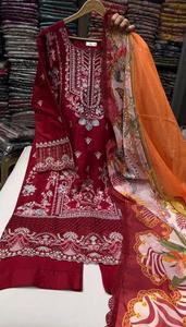 Embroidered Pure Lawn Cotton Indian Pakistani <b>Women</b> Wear Straight <b>Kurta</b> Salwar Kameez Muslim Dress Summer Collection - Product Image 2