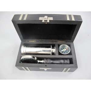 Télescope, boussole et loupe en nickel poli, emballés dans une boîte personnalisée, accessoires cadeaux. - Product Image 4