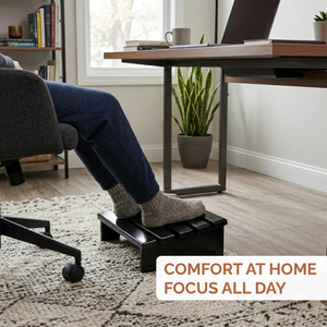 Black Wooden Under Desk Footrest Ergonomic <b>Foot</b> <b>Rest</b> <b>Stool</b> Office Chair Computer Desk Home Office Leg Support Platform - Product Image 5