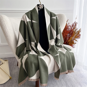 Geometric Pattern Wool Square <b>Scarf</b> for Women Winter Casual Style Durable Fringed Edge <b>Scarf</b> - Product Image 2