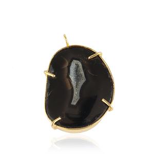 Pendentif ovale en agate drusy marron plaqué or avec cristaux sertis à griffes, collier statement, bijou fantaisie, cadeau pour elle - Product Image 4