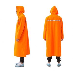 Poncho de pluie unisexe à capuche longue orange, imperméable, avec bande réfléchissante, veste pull pour adultes, utilisation en extérieur - Product Image 1