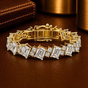 Bracelet tennis en moissanite taille émeraude avec diamants ronds d'appoint, en argent sterling 925, bijoux fins, fabricant OEM en gros - Product Image 1