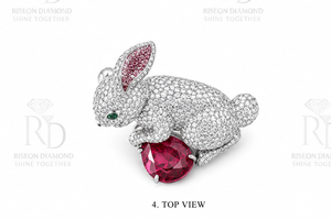 Elegante Broche de Plata de Ley 925 con Corte de Pera Rosa Conejo, Piedra Blanca y Ojo Verde, Pin de Solapa para Blazer, Joyería de Destaque - Product Image 4
