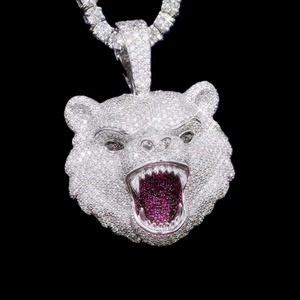 Colgante de Lujo Hip Hop con Cabeza de Tigre, Plata 925, Moissanita de Corte Brillante Redondo, Microincrustaciones Pavé, Estilo Animal Rapper Bling, Para Mí - Product Image 1