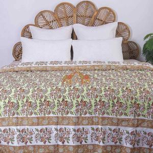 Nueva Colección al por Mayor, Edredón Dohar Doble de Algodón Hecho a Mano con Estampado Floral, Estilo Clásico Amarillo, Técnica Acolchada, para Festividades - Product Image 4