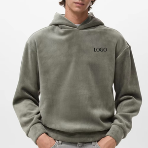 Sweat-shirt à capuche en velours côtelé vert sauge premium pour homme, coupe ample, tissu doux côtelé, streetwear décontracté de luxe, hiver - Product Image 1
