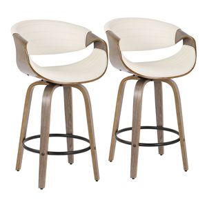 Set di 2 sgabello da bancone moderno sinfonia della metà del secolo in legno grigio chiaro ed ecopelle bianca per i mobili della sala da pranzo - Product Image 1