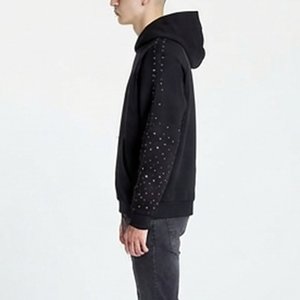 Nouveau sweat-shirt à capuche noir pour homme avec imprimé à pois colorés sur les manches, coupe classique, vêtement décontracté d'automne, tricot en coton, manches raglan - Product Image 3