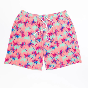 Short de bain décontracté pour homme à imprimé palmiers corail, séchage rapide, avec cordon de serrage - Product Image 3