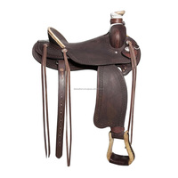 Selle d'élevage en cuir véritable sculptée à la main avec siège chaud Selle Western Roping usinée Livrée avec Tack Set Barrel Saddle