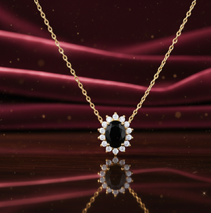 Collar de Ónix Negro Ovalado de 16 Pulgadas con Circonitas Cúbicas, Plata de Ley 925, Chapado en Oro de 18K, Collar con Colgante Elegante, Joyería Nupcial - Product Image 1