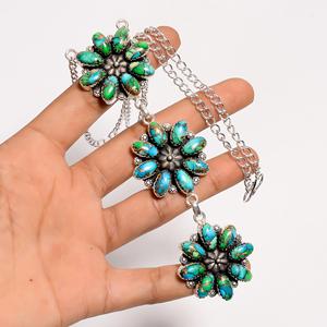 Collar Floral Turquesa Verde Hielo, Collar Boho de Plata Esterlina, Joyería Artesanal de 20 Pulgadas, Regalo para Mujer - Product Image 4