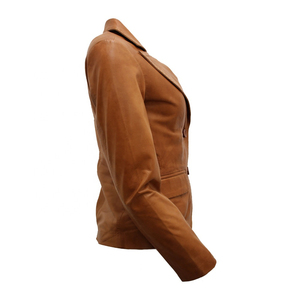 <b>Ladies</b> Casual Tan Fish Leather Blazer Winter Outdoor Fashion Quick Dry <b>Tweed</b> <b>Jackets</b> with Silk Lining - Product Image 4