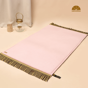 Tapis de prière islamique Jumbo Peach XL en polyester fabriqué à la machine, avec mousse de fourrure synthétique de qualité supérieure, 130x75cm, accent or 24K, pour voyage et maison - Product Image 2