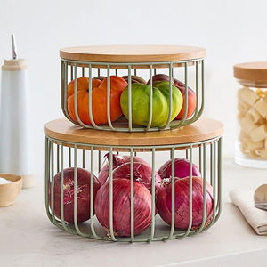 Premium fruit vegetable <b>storage</b> <b>basket</b> stand double made with strong durable metal <b>wire</b> elegant rose gold finish stylish modern - Product Image 2