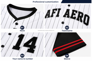 Maillot de baseball personnalisé par sublimation AFI AERO pour homme, blanc et noir à rayures fines # 14 T-shirts à manches courtes respirants imprimés par transfert thermique - Product Image 3