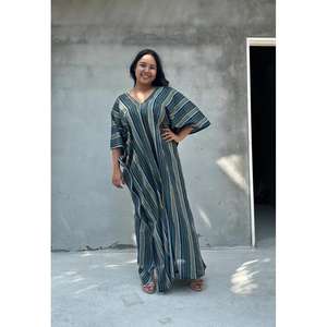 <b>Women</b> Multicolor Striped <b>Kaftan</b> Dress V Neck Long Maxi <b>Kaftan</b> Loose Fit Batwing Sleeve Dress Casual Resort Wear - Product Image 1